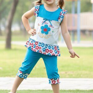 NWT 2pcs Set Adorable Blue & White Girls’ Floral Two Piece Outfit Size 5